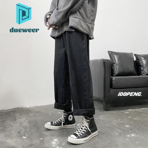 DUEWEER Mens Jeans Spring Loose Stretch Straight Leg Casual Trousers Men Retro Wide Leg Plus Size Harajuku Baggy Denim Pants
