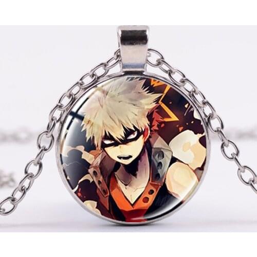 FIMAODZ My Hero Academia Necklace Izuku Midoriya Katsuki Cartoon Figure Glass Photo Alloy Round Pendant Anime Souvenir