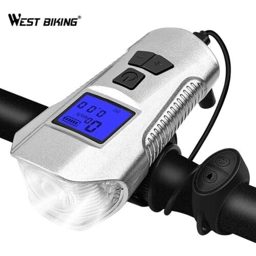 WEST BIKING 3 in 1 Bike Light 1500mAh Bike Horn Bicycle Lamp Odometer Headlight MTB Bike Computer USB Rechargeable Cycling Light