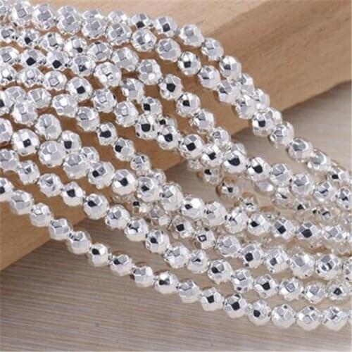 New silver-color hematite stone 2mm 3mm round faceted loose beads fashion diy jewelry making 15" B465