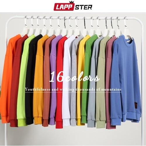 LAPPSTER Japanese Streetwear Colorful Solid Sweatshirts Hoodies 2021 Fall Clothing Mens Korean Loose Hoodie Hip Hop White Hoodie