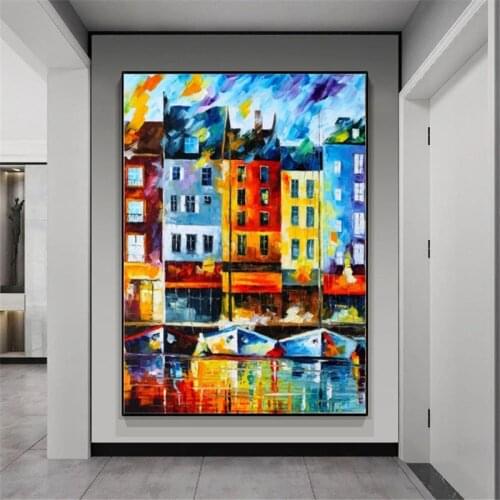 Hand Painted Venice Landscape Oil Painting Abstract Knife Painting Modern Canvas Painting Home Decoration Living Room Wall Art