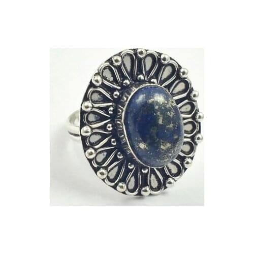 Lapis Lazuli Ring Silver Overlay over Copper, USA Size 7.5 , R3849