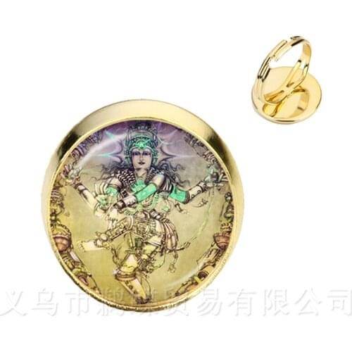 2018 New Trendy 16mm Ganesha Buddha Elephant Glass Dome Rings Handmade Women Girls Jewelry Souvenir For Gift