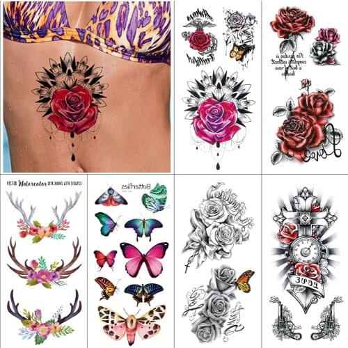 Colorful flowers Temporary tattoo stickers for women butterfly fake tattoo flamingo leaf feather Body art tattoo for Arms legs
