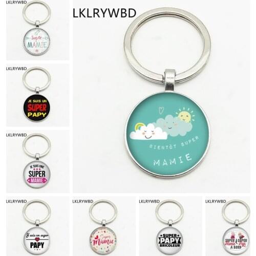 LKLRYWBD / New Popular Super Mamie Key Ring Pattern Gift Papy Round Pendant Embossed Fashion Key Chain Pendant Handmade Gift