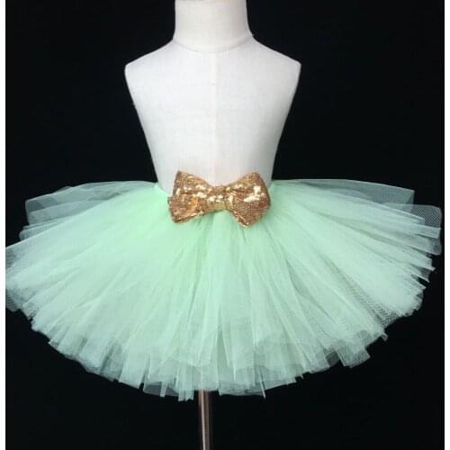 Cute Baby Tutu Skirt Girls Fluffy Tulle Skirts Ballet Dance Tutu Pettiskirts with Gold Sequin Bow Children Birthday Party Skirts