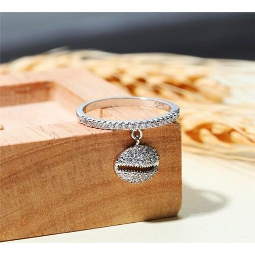 Minimalist Female Round Pendant Thin Ring Rose Gold Silver Color Engagement Ring Vintage Crystal Stone Wedding Rings For Women
