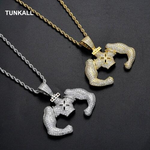 TUNKALL Bling Bling Mens Iced muscle Shape Pendants Mirco Pave Prong Setting With Zricon Hip Hop Jewelry Party Gift CN153