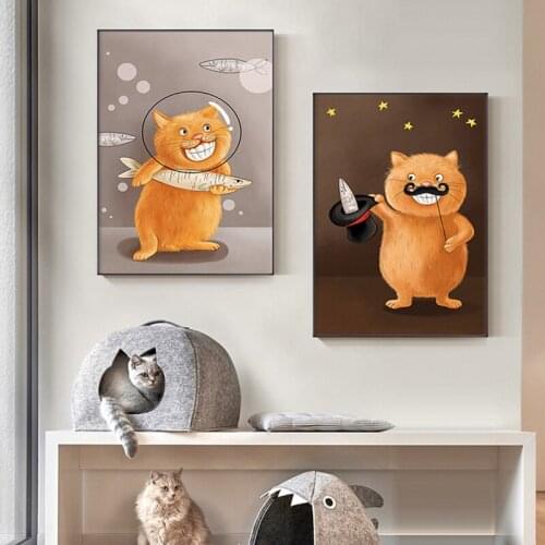 Wall Art Canvas Poster Animal Print funny Cartoon Cats Pictures for Living Room Home Decoration Nordic Painting for Kids Bedroom