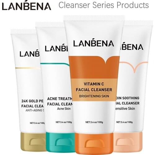 LANBENA Face Cleanser VC Whitening Cleansing Facial Foam Acne Treatment Repair Ectoin 24K Gold Peptide Anti Aging Skin Care