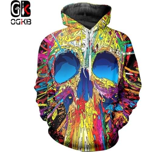 OGKB Fall Winter Women/mens Hiphop Streetwear Tracksuits Long Sleeve Pullovers Print Colored Skulll 3D Sweatshirt Hoodies