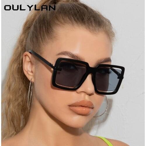 Oulylan Classic Square Sunglasses Women Men Fashione Brand Design Oversized Goggles Outdoors Colored Eyewear Black Green