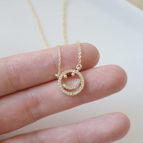 Ins Hot Sale Shining Bling AAA Zircon Smile Necklaces Women Clavicle Chain Charm Wedding Pendant 14K Gold Plated Jewelry