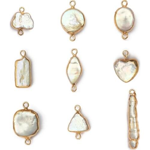 1pc/lot Double Hole Connector Charms Natural Freshwater Pearl Pendants for Jewelry Making DIY Earrings Necklace Accessories