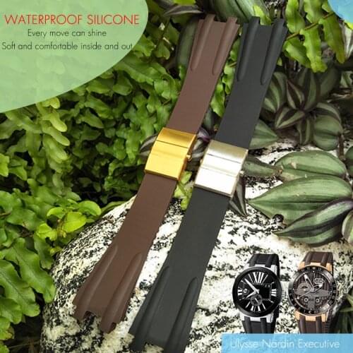 26mm Special Interface Rubber Silicone Watch Strap Folding Buckle Watchband Suitable for Ulysse Nardin Executive Series Watch
