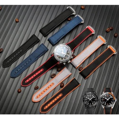 20mm 22mm Nylon Silicone Wrist Band Curved End Rubber Bracelet for Omega Planet Ocean Seamaster 300 Speedmaster 8900 Watch Strap