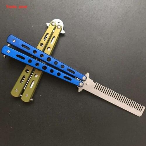 Foldable Butterfly Knife Comb Stainless Steel Practice Training Comb Butterfly Comb, Barber Hairdressing Comb Durable Hand Tools