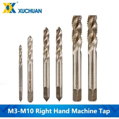 2pcs M3 M4 M5 M6 M8 M10 Right Hand Machine Plug Tap HSS Spiral Flute Thread Tap Metric Screw Thread Tap Drill
