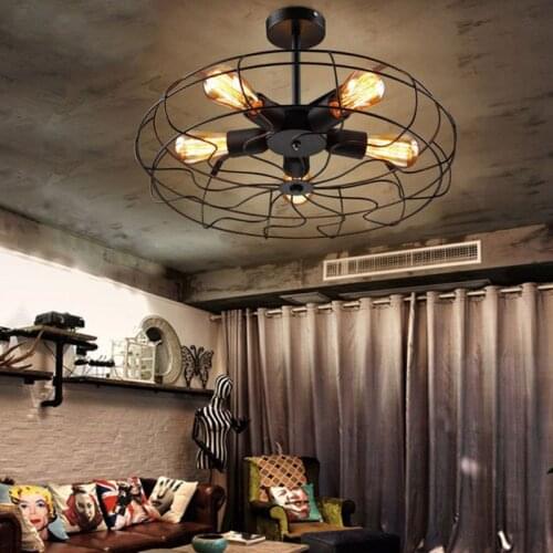 Vintage Retro Industrial Fan Ceiling Lights American Country Kitchen Clothing Store Cafe Shop Iron Lamp E27 Edison Light Bulbs