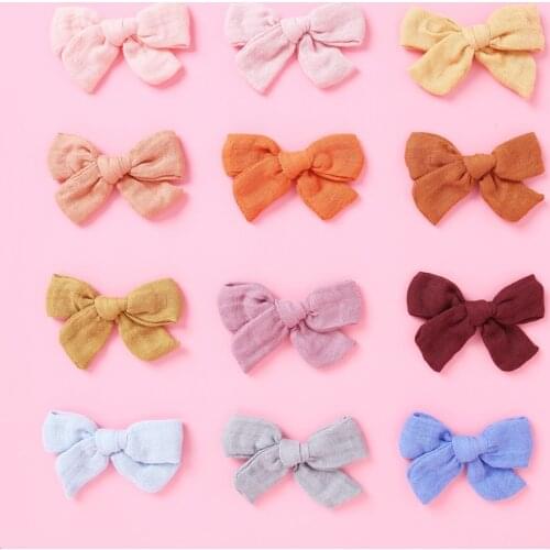 30pcs New Girls Muslin Linen Fabric Hair Clips Princess Kids Cotton Hairpins 9.5*6.5cm Knots Hair Barrettes