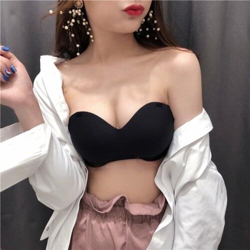 Sexy Backless Invisible Bra Push Up for Women Lingerie No Sewing Bra Black Strapless Solid Color Comfortable Seamless Brassiere