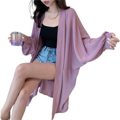 2021 Women Summer Long Batwing Sleeve Solid Color Loose Anti Sun Thin Cardigan Midi Knitted Coat for Going Out Casual Solid Tops