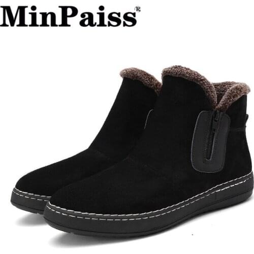 Winter Mens Plush And Thickened Leather Snow Boots, Leather Pig Skin Cotton Boots, British Mens Boots, Mens Shoes