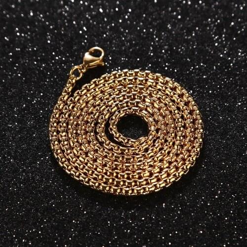 1pcs 60cm Gold/Steel/Black Square Rolo Chain Stainless Steel Round Box Necklace DIY For Men Women Jewelry