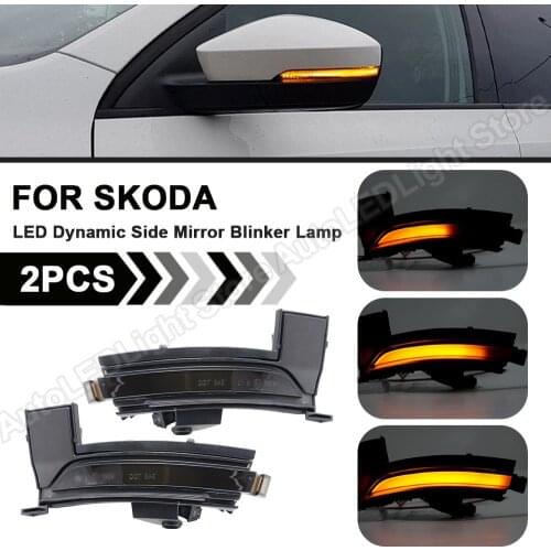 2Pcs For Skoda Kodiaq 2016 2017 2018 2019 2020 2021 Dynamic Flowing Arrow LED Side Mirror Blinker Light Smoke Turn Signal Lamp