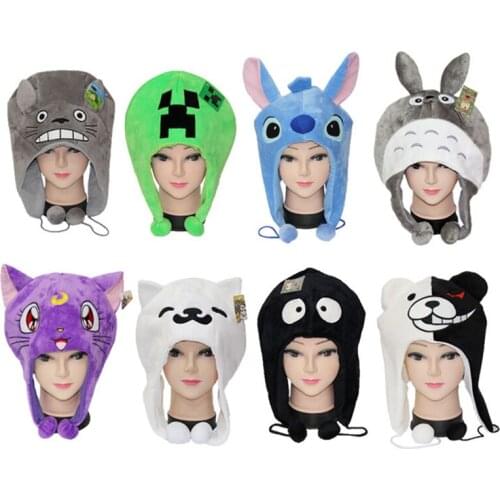 2021 Animal Plush Cotton Hat Halloween Hats Cosplay Funny Hats Kawaii Monokuma Purple Cat Bear Cap Headgear Headwear Women Men