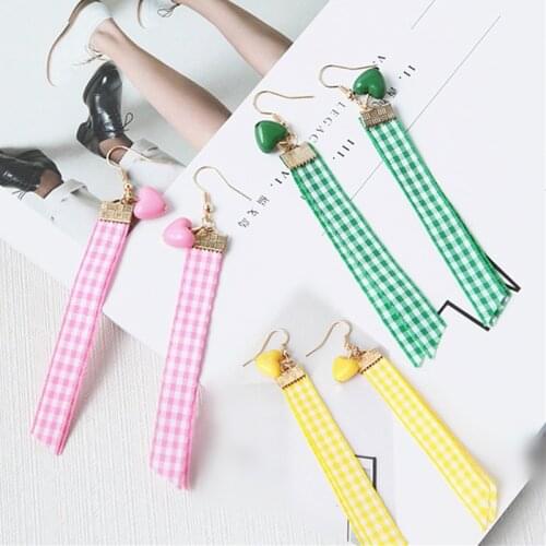 2021 Unique Design Lovely Lattice Ribbon Earrings Sweety Love Heart Tassel Earring Pendientes Brincos For Girl Gifts Wholesale