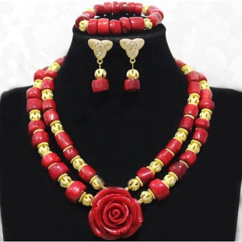 4ujewelry Original Red Coral Beads Wedding Nigerian Jewelry Set 2021 African jewellery Set for Wedding Costume