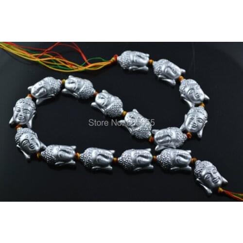 Special 15x22mm Metallic Silver color Plated Carved Resin Guanyin Buddha Beads 5 strands per lot
