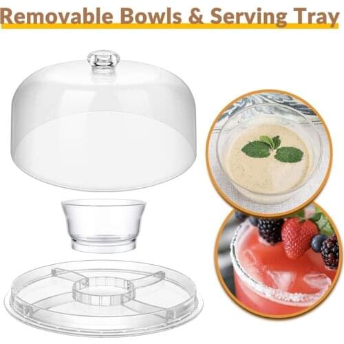 6-in-1 Transparent Acrylic Cake Stand Cake Plate with Dome Multi-Function Serving Platter DIY Salad Bowl