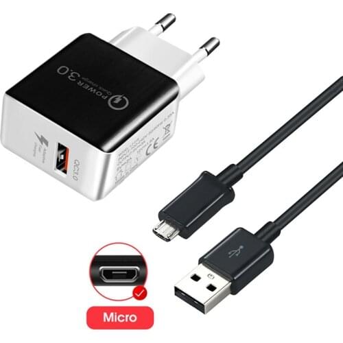 Quick Charge 3.0 Adapter Fast USB Charger micro usb Cable For Samsung A7 A10 Xiaomi Redmi 9AT 9C 7A Honor 9A 8A 8X Phone Charger