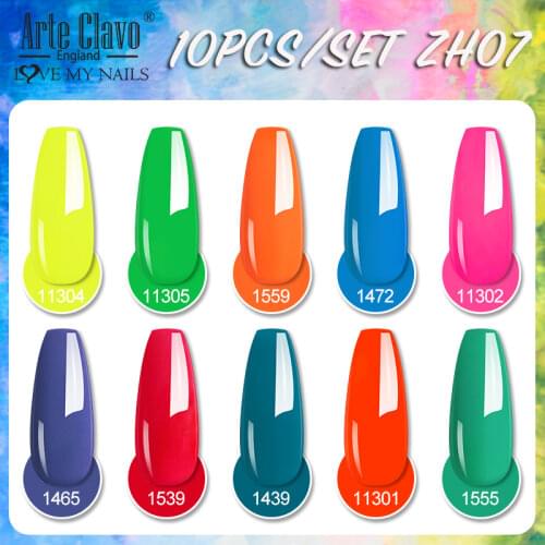 Arte Clavo 10PCS Nail Gel Set For Manicure Nails Art Design Glitter Color Gel Lacquer Soak Off Semi Permanent UV Gel Polish Kit