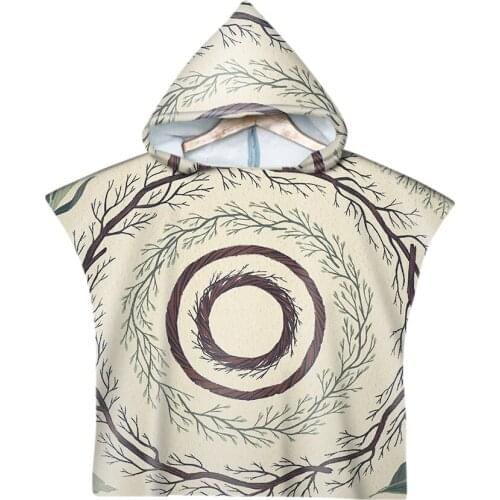 Free shipping Retro Wood Grain Log Plant Flower Mushrooms Baby Kids Children Hooded Pool Swim Beach Poncho Towel Novelty Gift