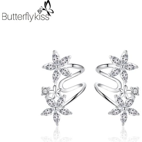 BK New Trendy Zircon Earrings For Women 100% 925 Sterling Silver Flower Simple Era Stud 16*6mm Fine Jewelry Gift To Girlfriend