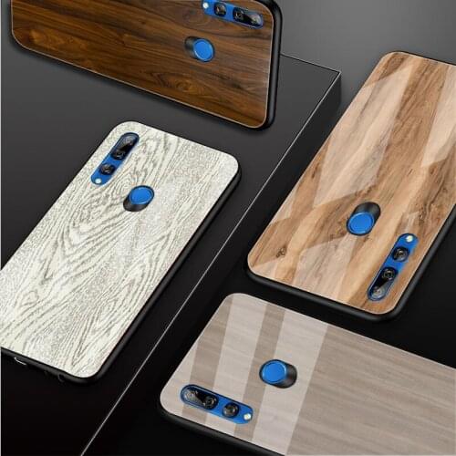 Wood Grain Printed Tempered Glass Phone Case For Huawei honor 8X 9 10i 20i 20Lite 20Pro 30 Pro Cover Shell