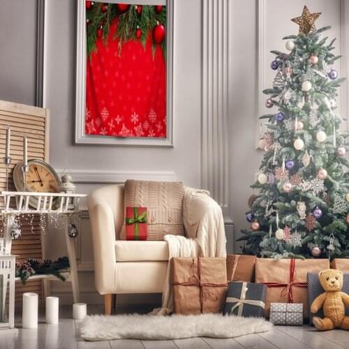 Tapestry Decorating Baubles Fir Tree Branches Snowflakes Merry Christmas Theme Green Red White
