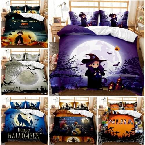 Halloween Bedding Set 3D Bat Printing 3Pcs Duvet Cover for Boys Girls Home Textile Quilt Cover Single Double Queen King Size