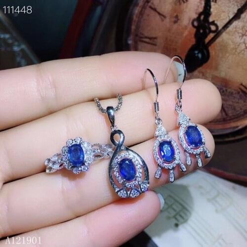 KJJEAXCMY boutique jewelry 925 sterling silver inlaid natural sapphire lady Necklace Pendant ring earrings support detection of
