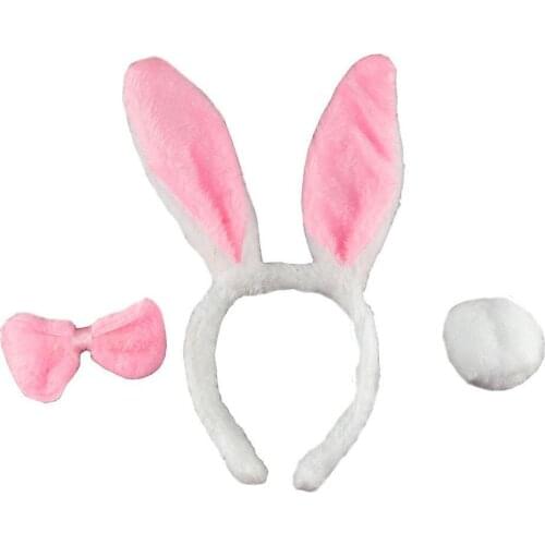 Easter Girls Plush Bunny Ears Headband Bow Tie Tail Rabbit Party Cosplay Costume