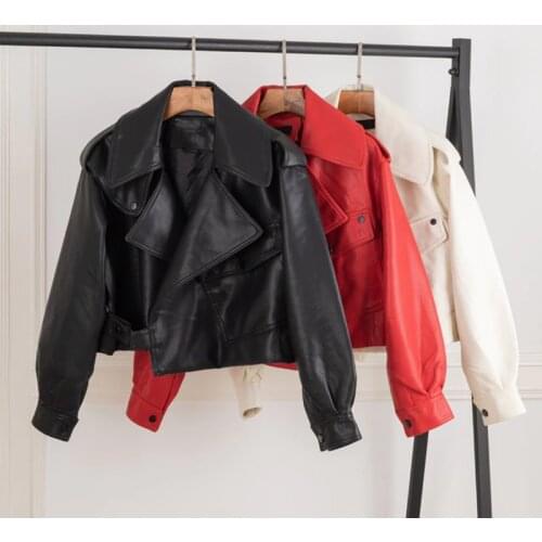Loose Short Women Faux Leather Jackets Casual Solid Moto Biker Ladies Pu Leather Jackets Turn Down Collar Streetwear for Female
