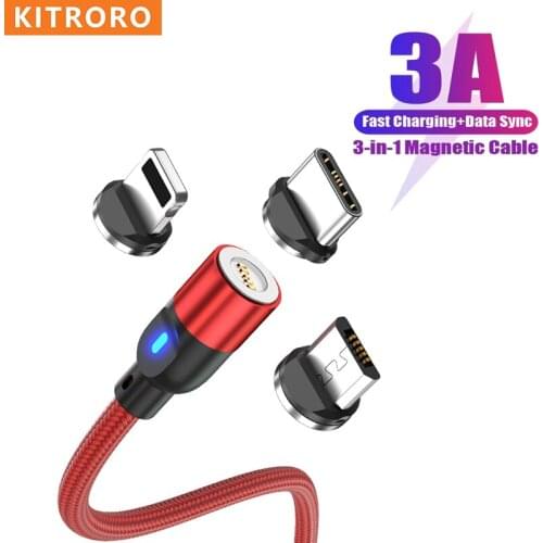 KITRORO LED Magnetic USB Cable Fast Charging Type C Cable Magnet Charger Data Charge Micro USB Cable Mobile Phone Cable USB Cord