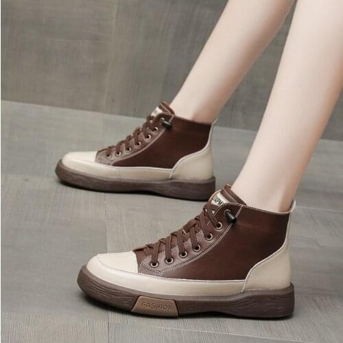 Chunky Motorcycle Boots For Women Autumn Winter 2021 Fashion Round Toe Lace-Up Combat Boots Ladies Shoes Platform Chelsea Boots