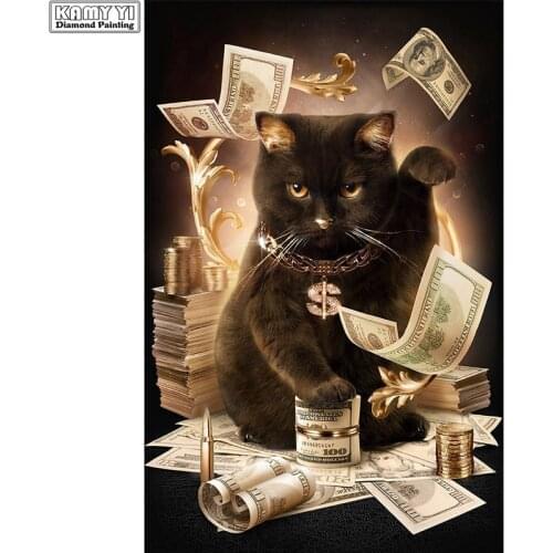 Money cat black cat diamond painting diamond embroidery handmade 5D DIY full diamond inlaid animal craft cartoon home decoration