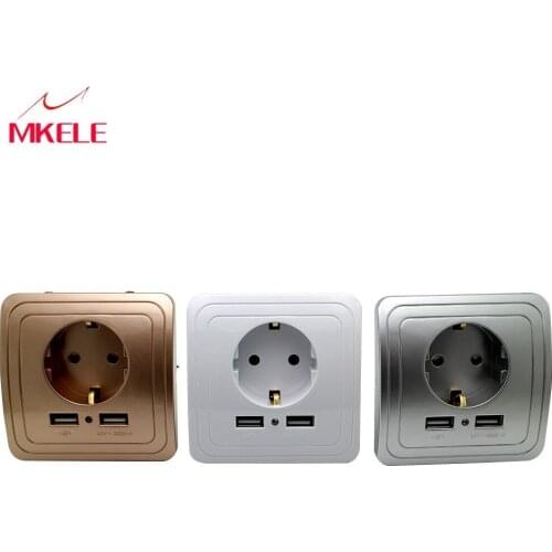 New Product Three Colours EU Standard Dual USB Port Wall Charger Wall Power Socket 16A 2000mA Smart Home Wholesale Free Shipping