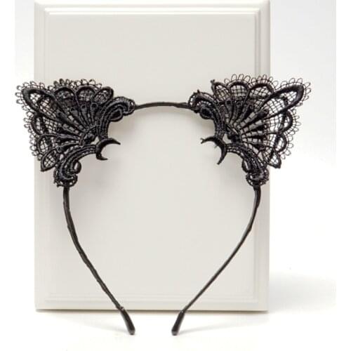 New cute and sexy black lace cat ear headband lace headband headwear adult
